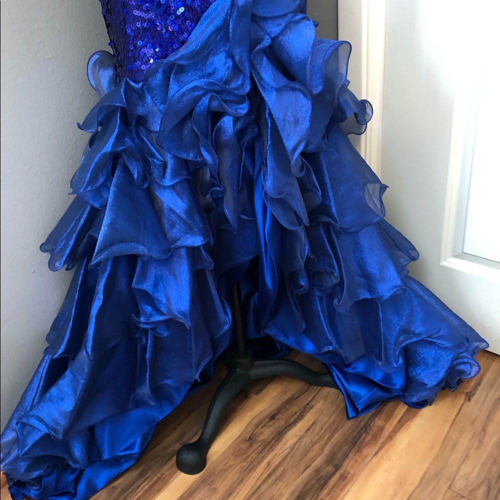 🔴CLEARANCE NEW TIFFANY DESIGNS SZ 2 ROYAL BLUE SEQUIN BEAD CORSET HIGH LOW GOWN - Picture 10 of 13